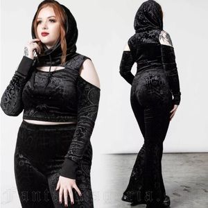 Killstar Low Key Keyhole Cutout Cold Shoulder Embossed Velvet Sweater